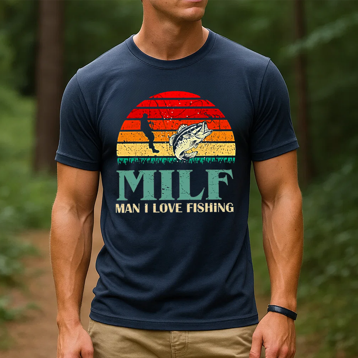 MILF Man I Love Fishing T-Shirt, Funny Bass Fishing Shirt, Retro Sunset Angler Tee, Fisherman Gift Idea