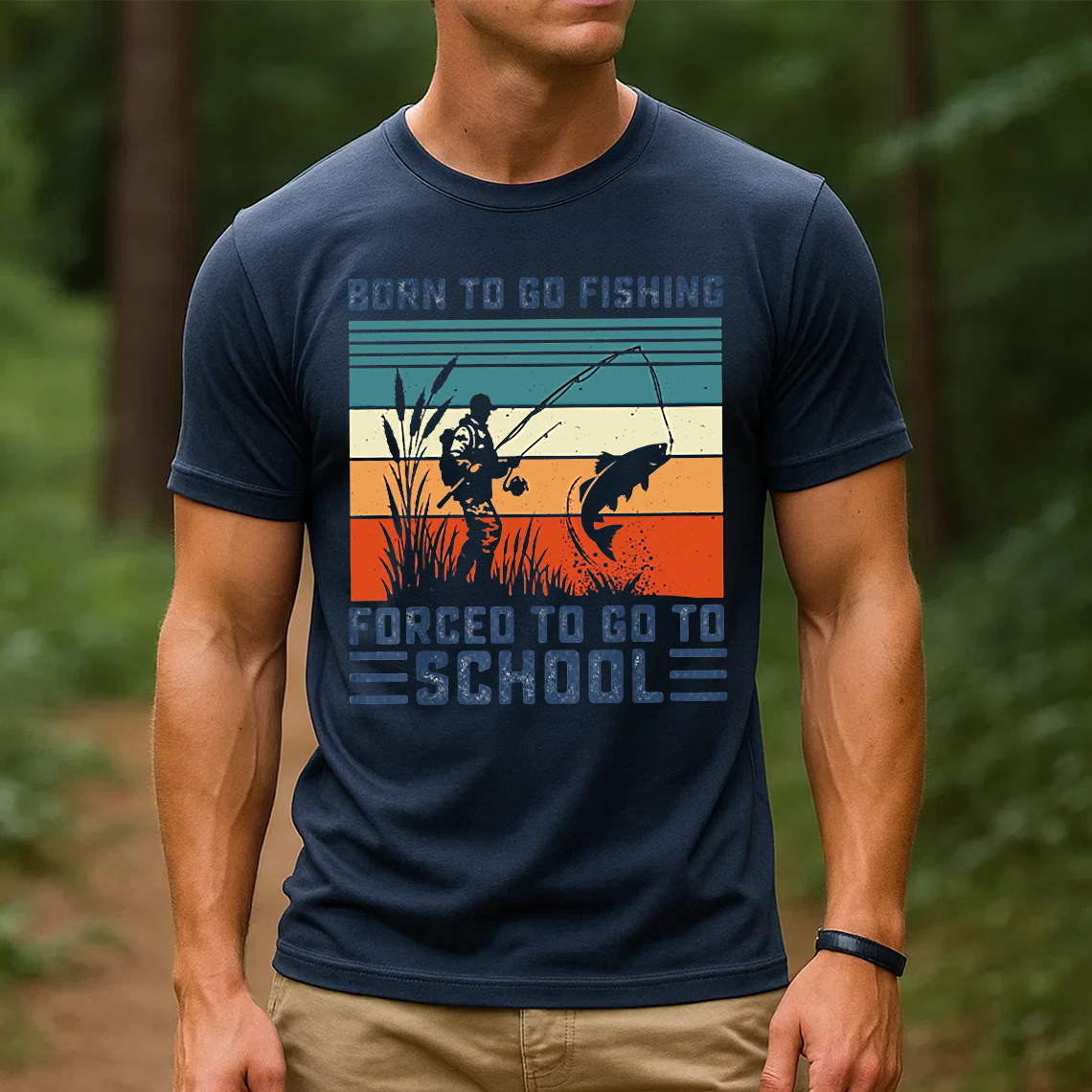 Born to Go Fishing Forced to Go to School T-Shirt, Funny Fisherman Shirt, Retro Vintage Fishing Tee