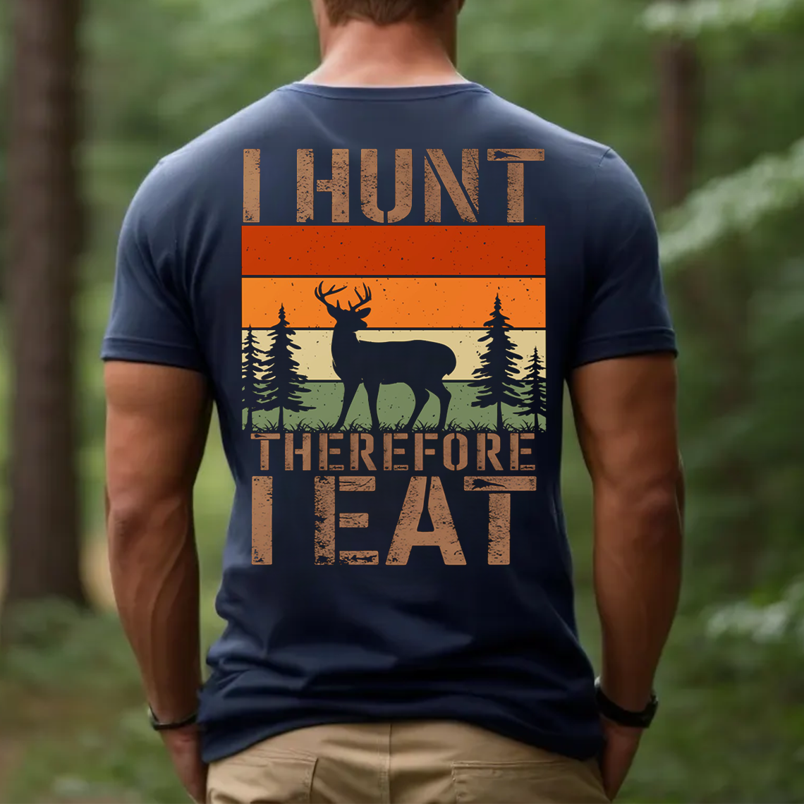 I Hunt Therefore I Eat T-Shirt, Funny Deer Hunting Tee for Men, Retro Hunter Gift Shirt
