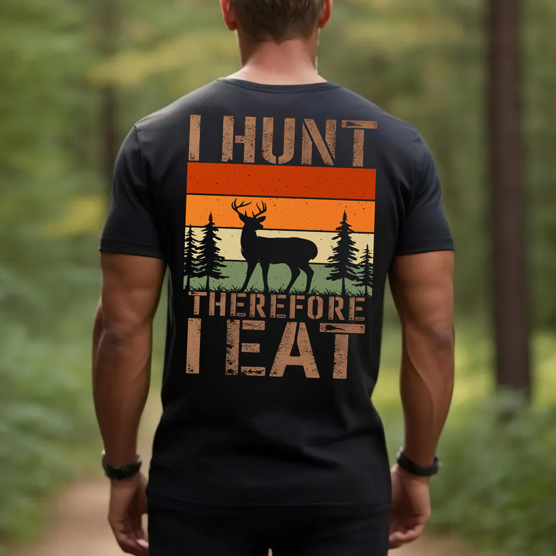 I Hunt Therefore I Eat T-Shirt, Funny Deer Hunting Tee for Men, Retro Hunter Gift Shirt