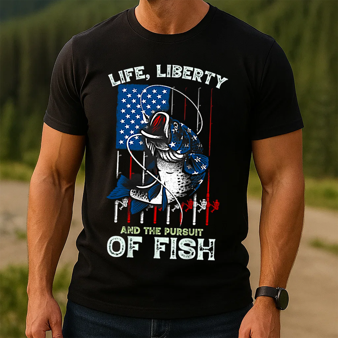 Life, Liberty, and the Pursuit of Fish T-Shirt, American Flag Fishing Shirt, Gift For Fishing Lovers