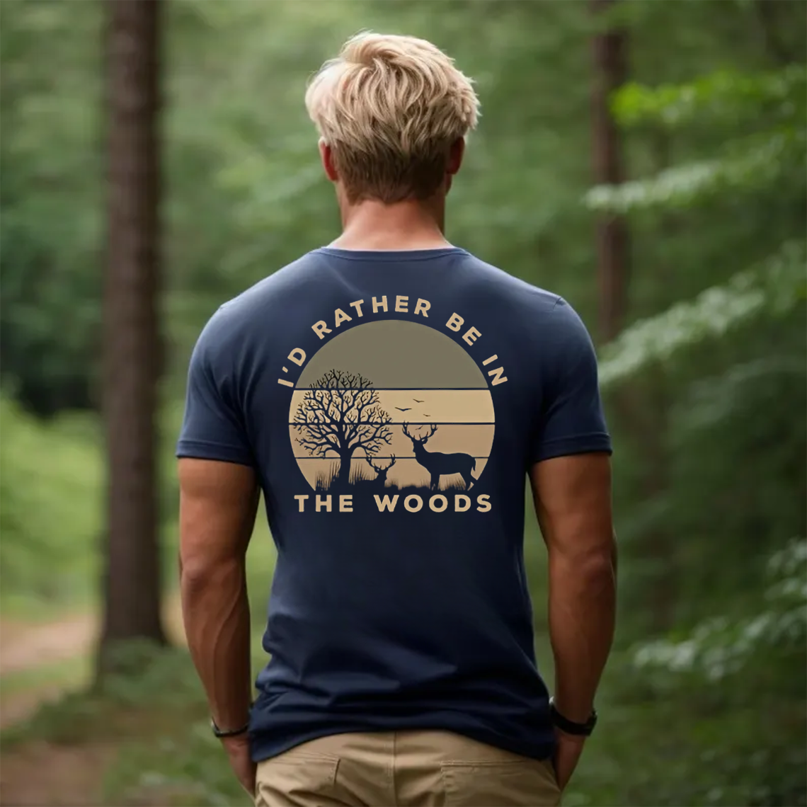 I'd Rather Be in The Woods T-Shirt, Funny Deer Hunting Shirt for Outdoorsmen, Nature & Camping Lovers