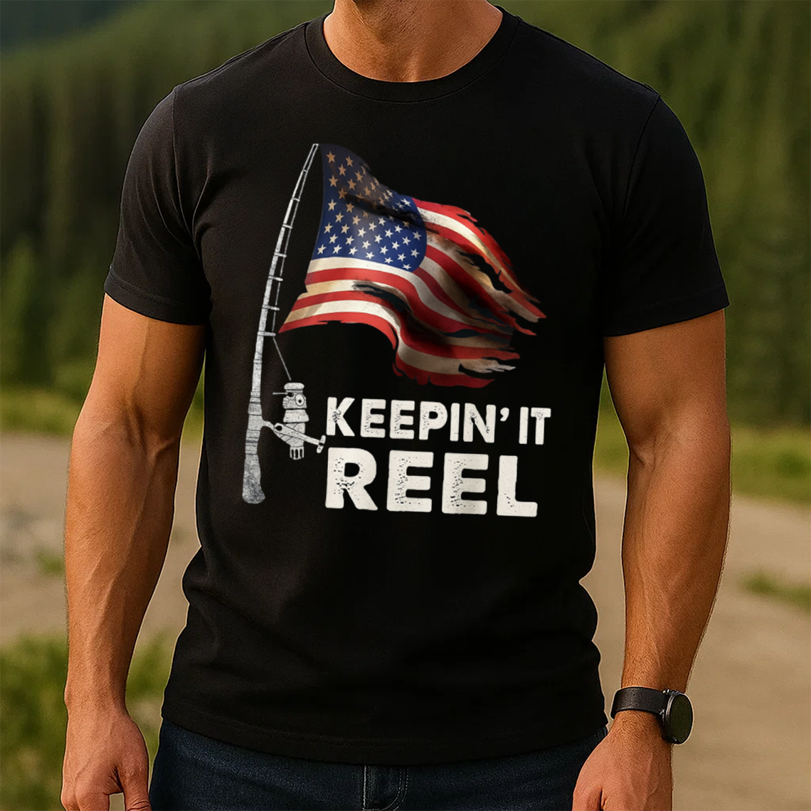Keepin’ It Reel Fishing Shirt, American Flag Patriotic Funny Fisher T-Shirt Gift