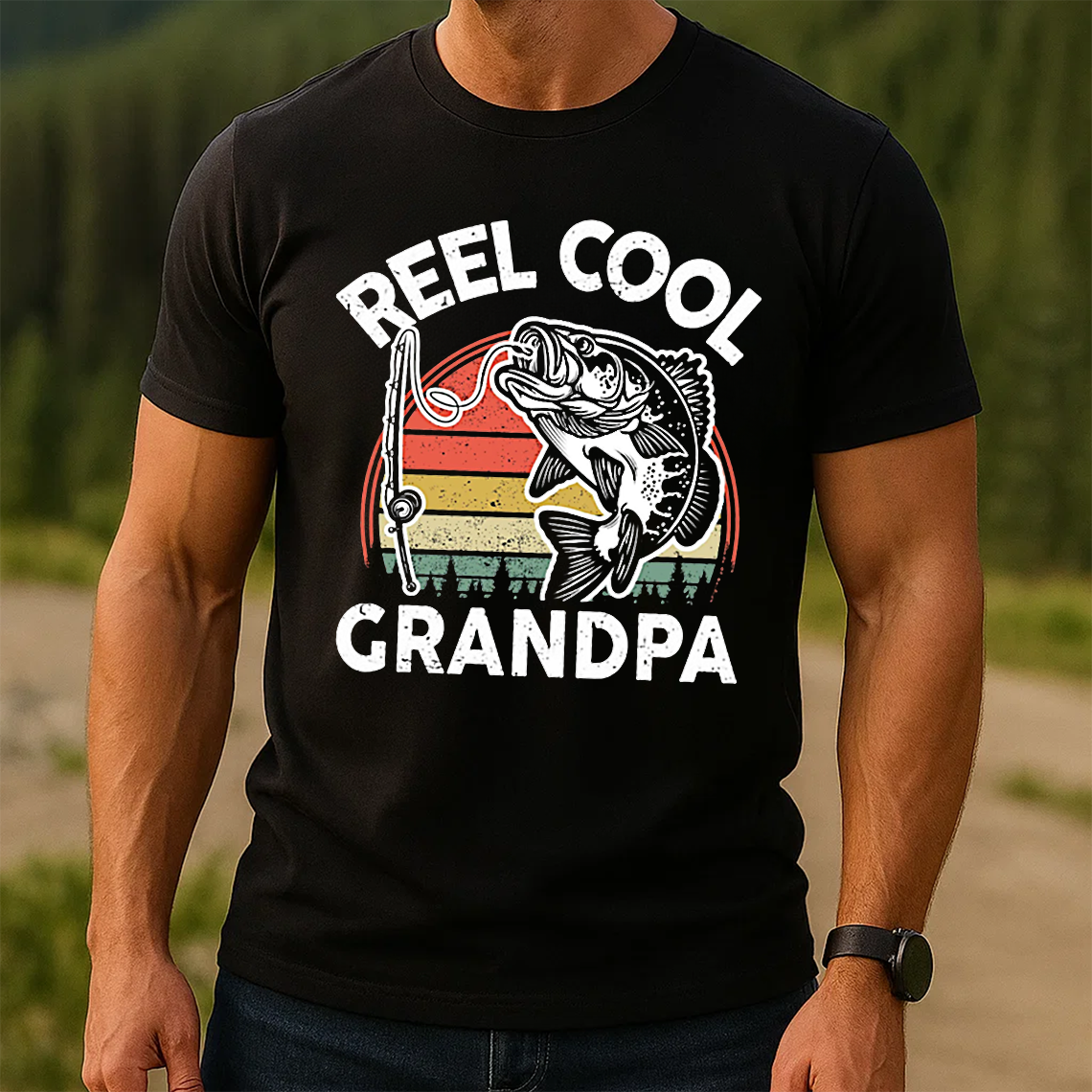 Reel Cool Grandpa T-Shirt, Funny Fishing Grandpa Shirt, Retro Vintage Fisherman Tee