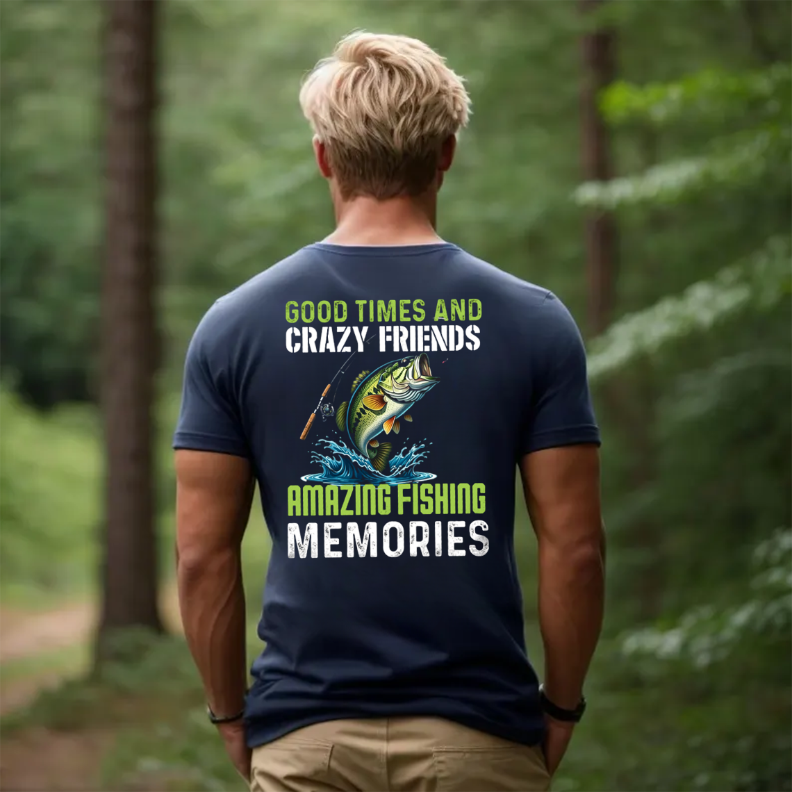 Funny Fishing T-Shirt, Good Times and Crazy Friends Amazing Fishing Memories Bass Graphic Tee Gift