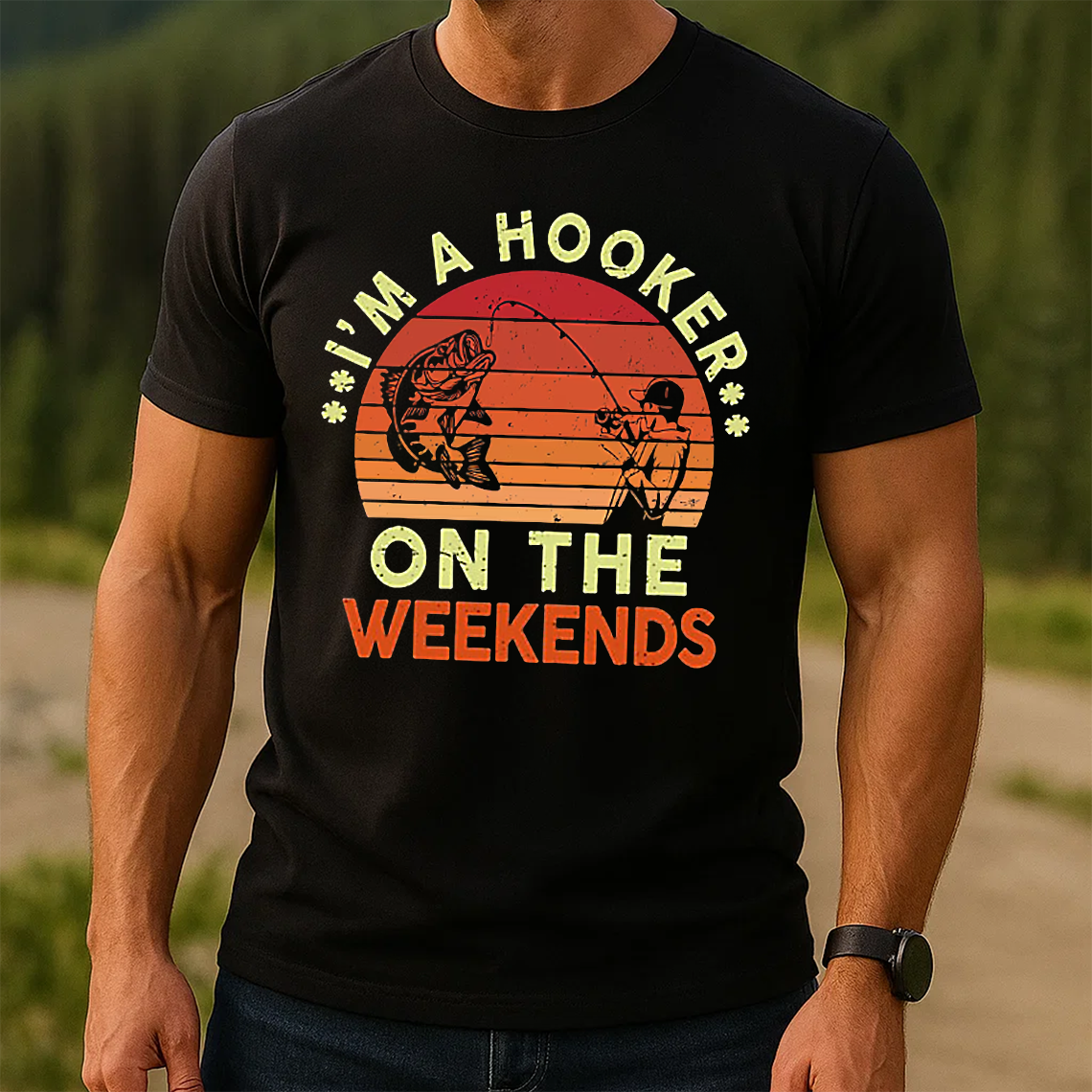 I’m A Hooker On The Weekends T-Shirt, Funny Fishing Shirt, Retro Sunset Bass Fishing Tee