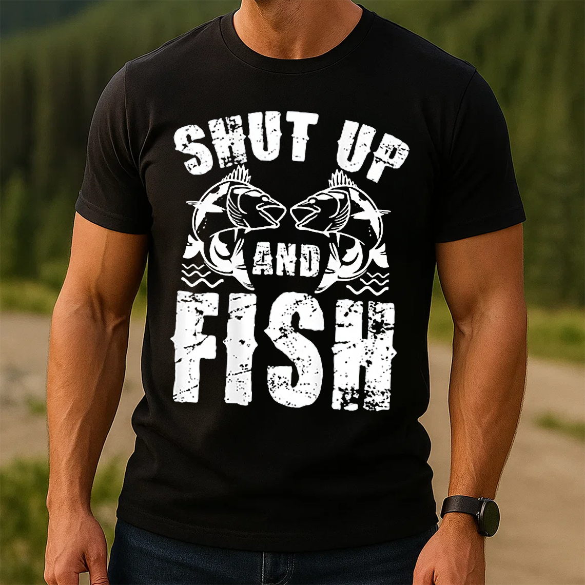 Shut Up and Fish T-Shirt, Funny Fishing Shirt, Fisherman Humor Tee