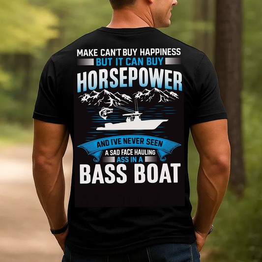 Bass Boat T-Shirt, Funny Horsepower Fishing Shirt for Men, Boating and Fisherman Gift Tee