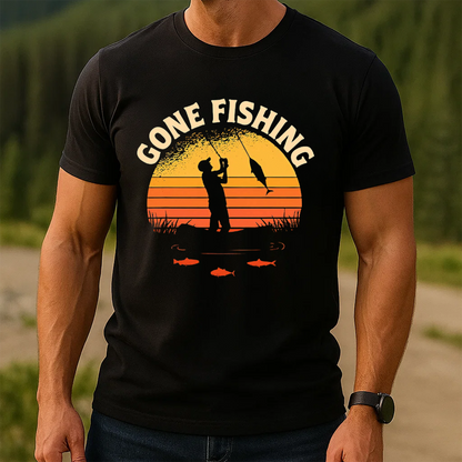 Gone Fishing T-Shirt, Retro Sunset Fisherman Shirt, Vintage Fishing Graphic Tee
