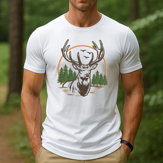 Deer Embroidery T-Shirt, Hunting Buck Graphic Tee, Outdoor Wildlife Embroidered Shirt Gift