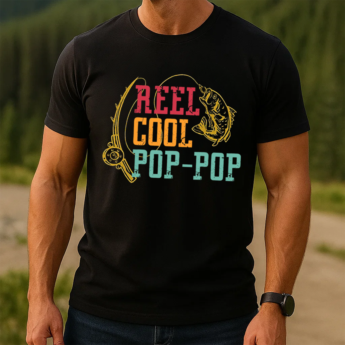 Reel Cool Pop-Pop T-Shirt, Funny Grandpa Fishing Shirt, Retro Vintage Fisherman Tee
