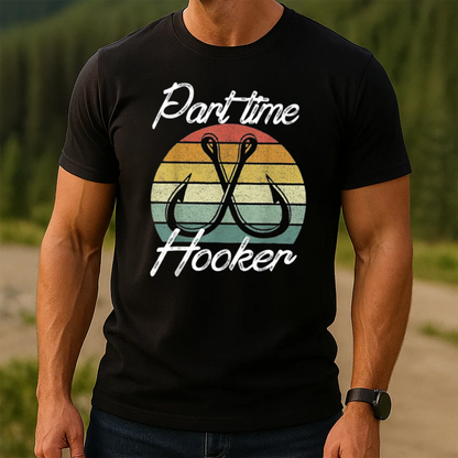 Part Time Hooker T-Shirt, Funny Fishing Shirt with Hooks Design, Retro Vintage Fisherman Tee