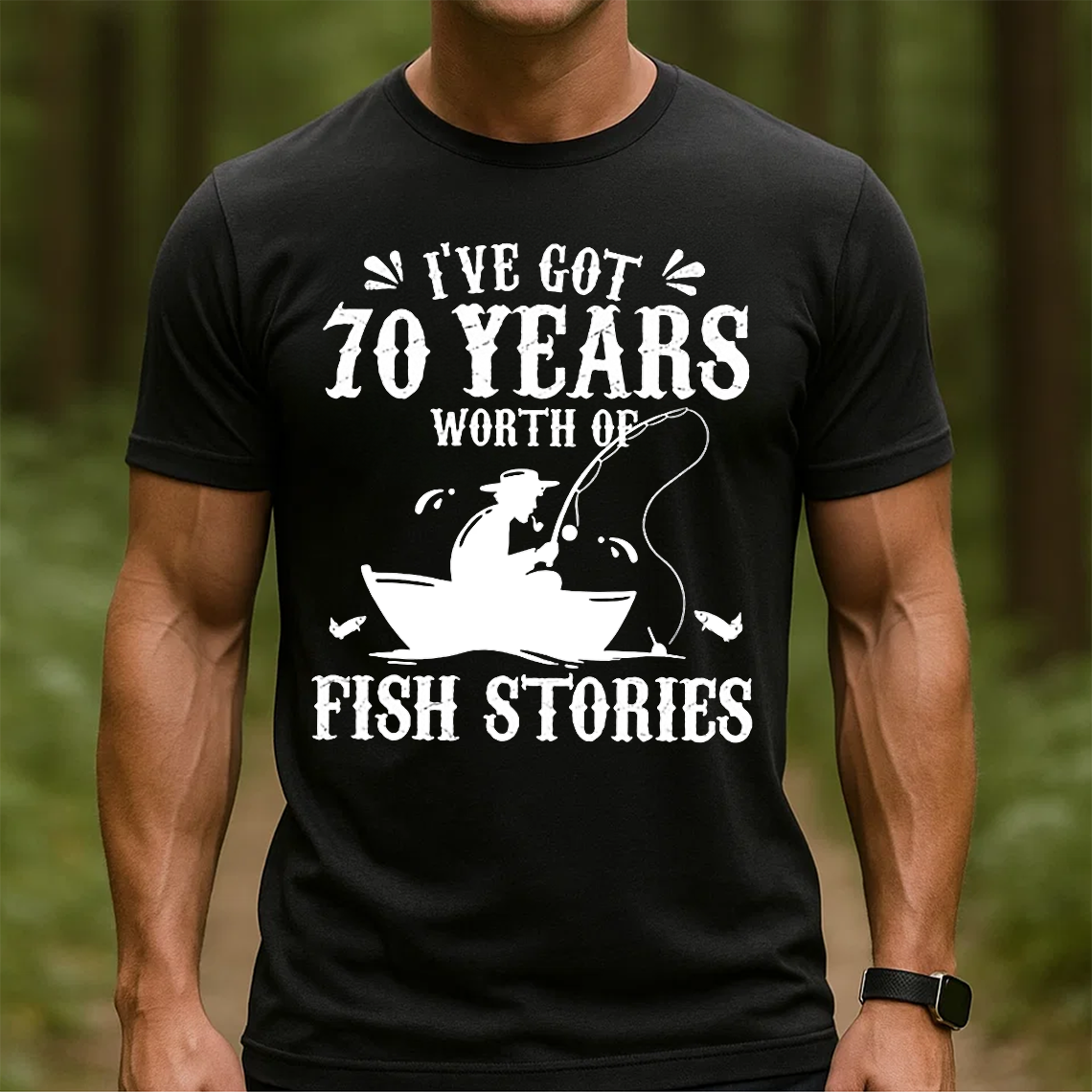 70 Years Worth of Fish Stories T-Shirt, Funny 70th Birthday Fishing Shirt, Fisherman Grandpa Gift Tee