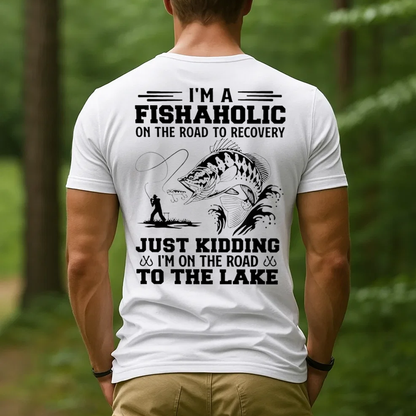 Fishaholic T-Shirt, Funny Fishing Shirt for Anglers, Road to Recovery Lake Fishing Tee Gift