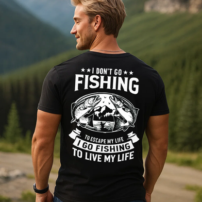 Funny Fishing T-Shirt I Will Go Fishing Here or There Everywhere Bass Fisherman Graphic Tee Gift