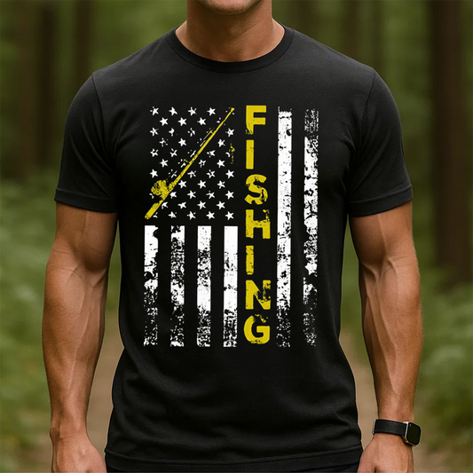 American Flag Fishing T-Shirt, Patriotic Fishing Tee, Gift For Fishing Lover