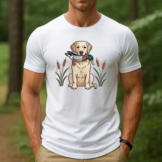 Hunting Dog Labrador and Duck Tee, Embroidered Graphic T-Shirt