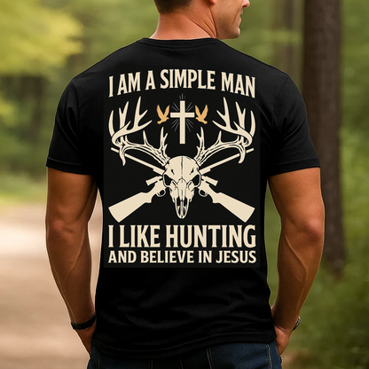 Simple Man Hunting and Jesus T-Shirt, Christian Hunter Shirt for Men, Faith and Hunting Gift Tee