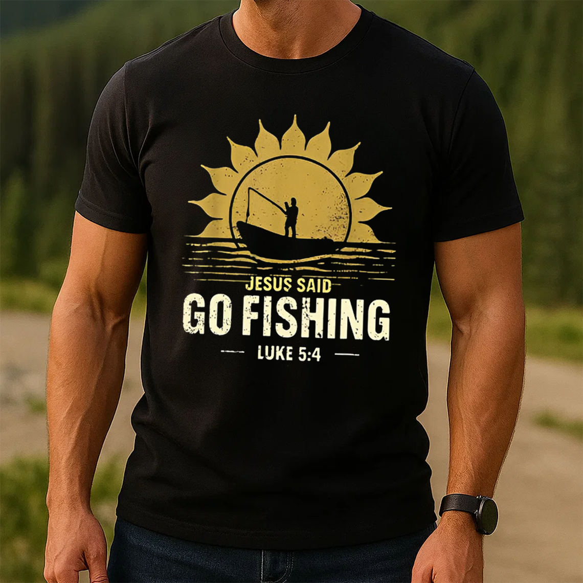 Jesus Said Go Fishing T-Shirt, Luke 5:4 Bible Verse Fishing Shirt, Religious Fishing Gift