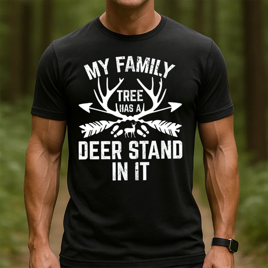 My Family Tree Has a Deer Stand T-Shirt, Funny Hunting Shirt, Outdoor Hunter Tee