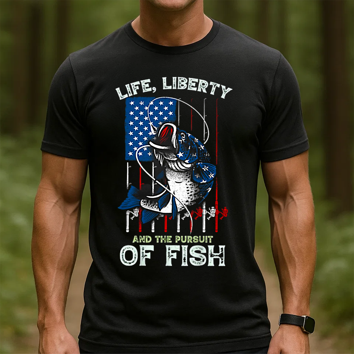 Life, Liberty, and the Pursuit of Fish T-Shirt, American Flag Fishing Shirt, Gift For Fishing Lovers