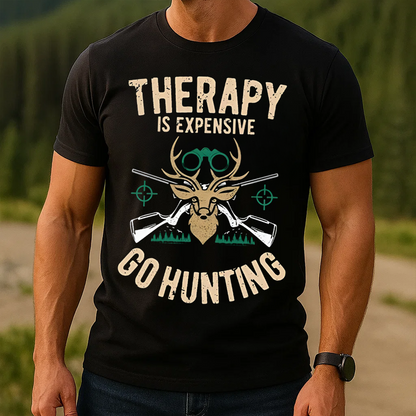 Therapy Is Expensive Go Hunting T-Shirt, Funny Deer Hunting Shirt for Hunters
