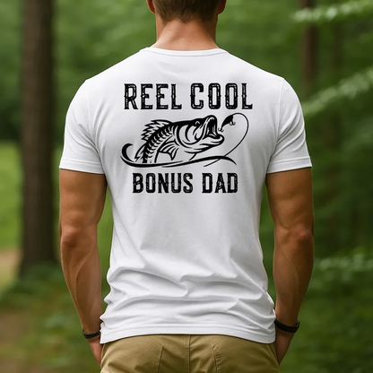 Reel Cool Bonus Dad T-Shirt, Funny Fishing Shirt for Stepdad, Fisherman Gift
