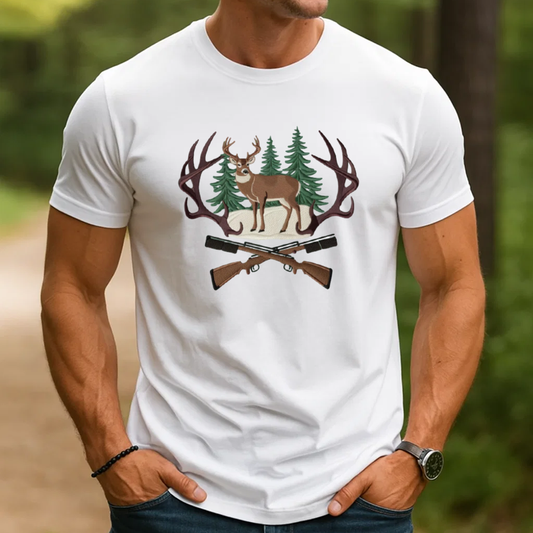 Embroidered Deer Hunting T-Shirt, Perfect Gift for Hunters & Outdoorsmen