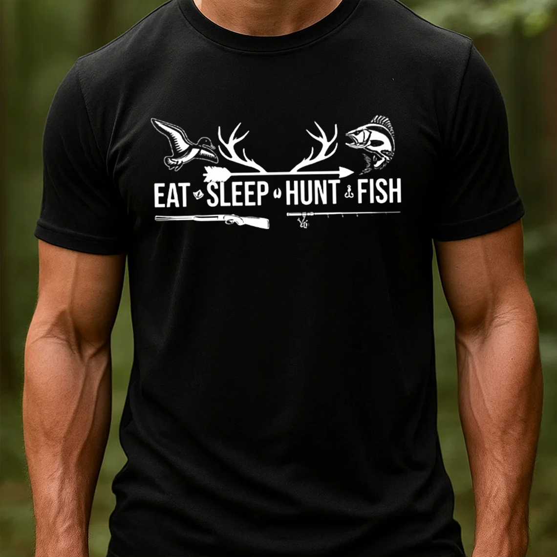 Eat Sleep Hunt Fish T-Shirt, Funny Hunting and Fishing Shirt for Outdoorsmen, Hunter & Fisher Gift Tee