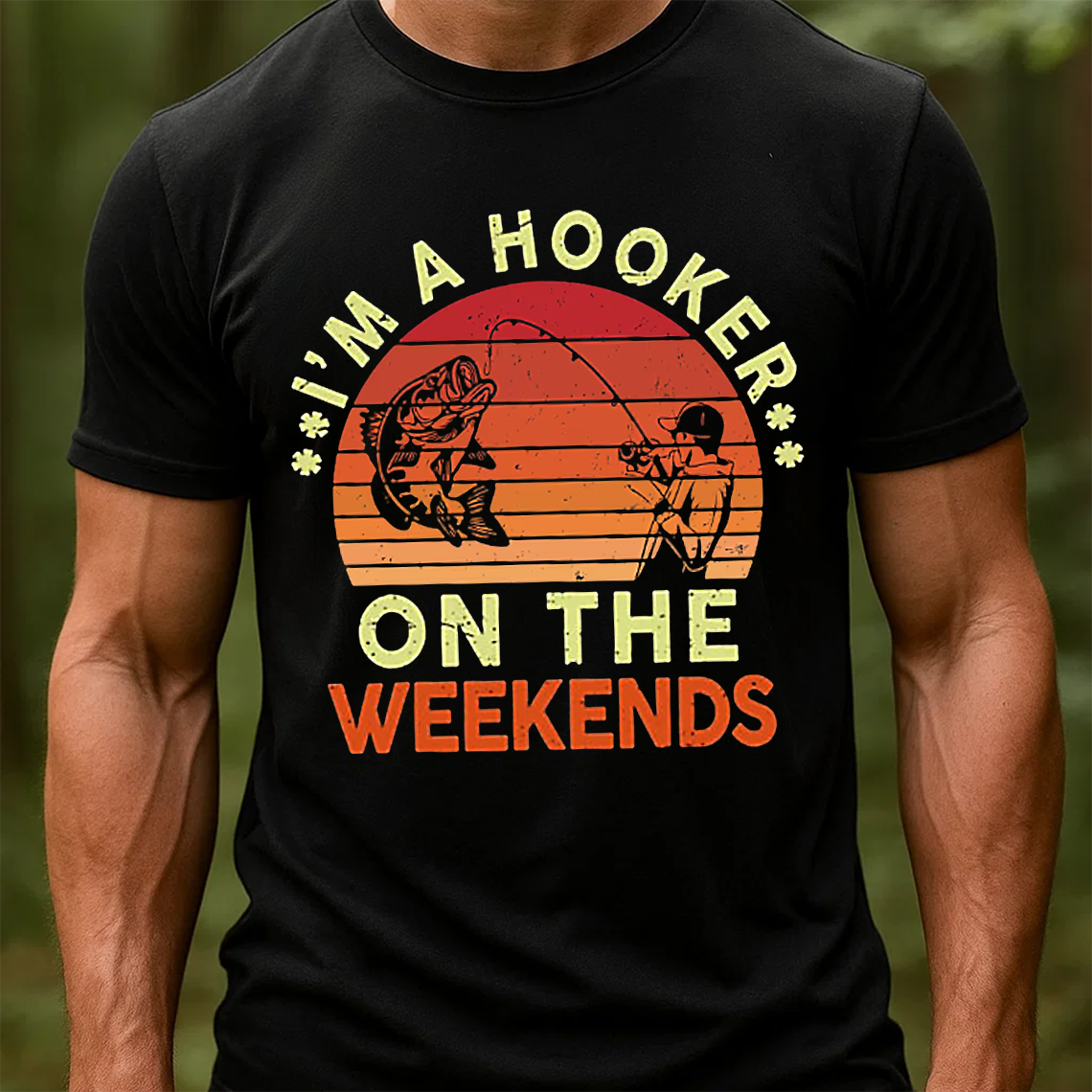 I’m A Hooker On The Weekends T-Shirt, Funny Fishing Shirt, Retro Sunset Bass Fishing Tee