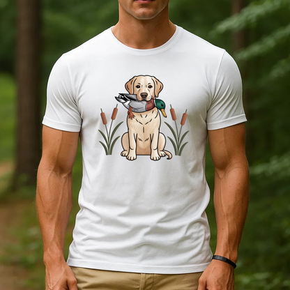Hunting Dog Labrador and Duck Tee, Embroidered Graphic T-Shirt