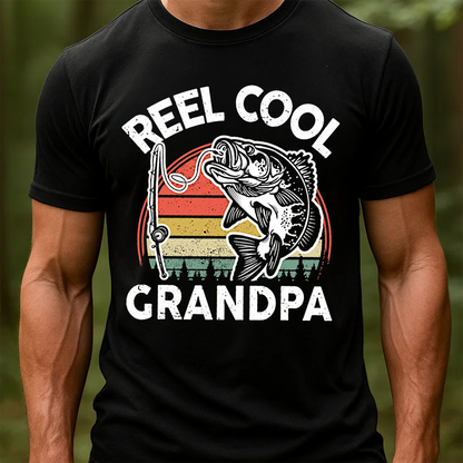Reel Cool Grandpa T-Shirt, Funny Fishing Grandpa Shirt, Retro Vintage Fisherman Tee