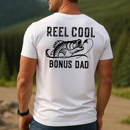 Reel Cool Bonus Dad T-Shirt, Funny Fishing Shirt for Stepdad, Fisherman Gift
