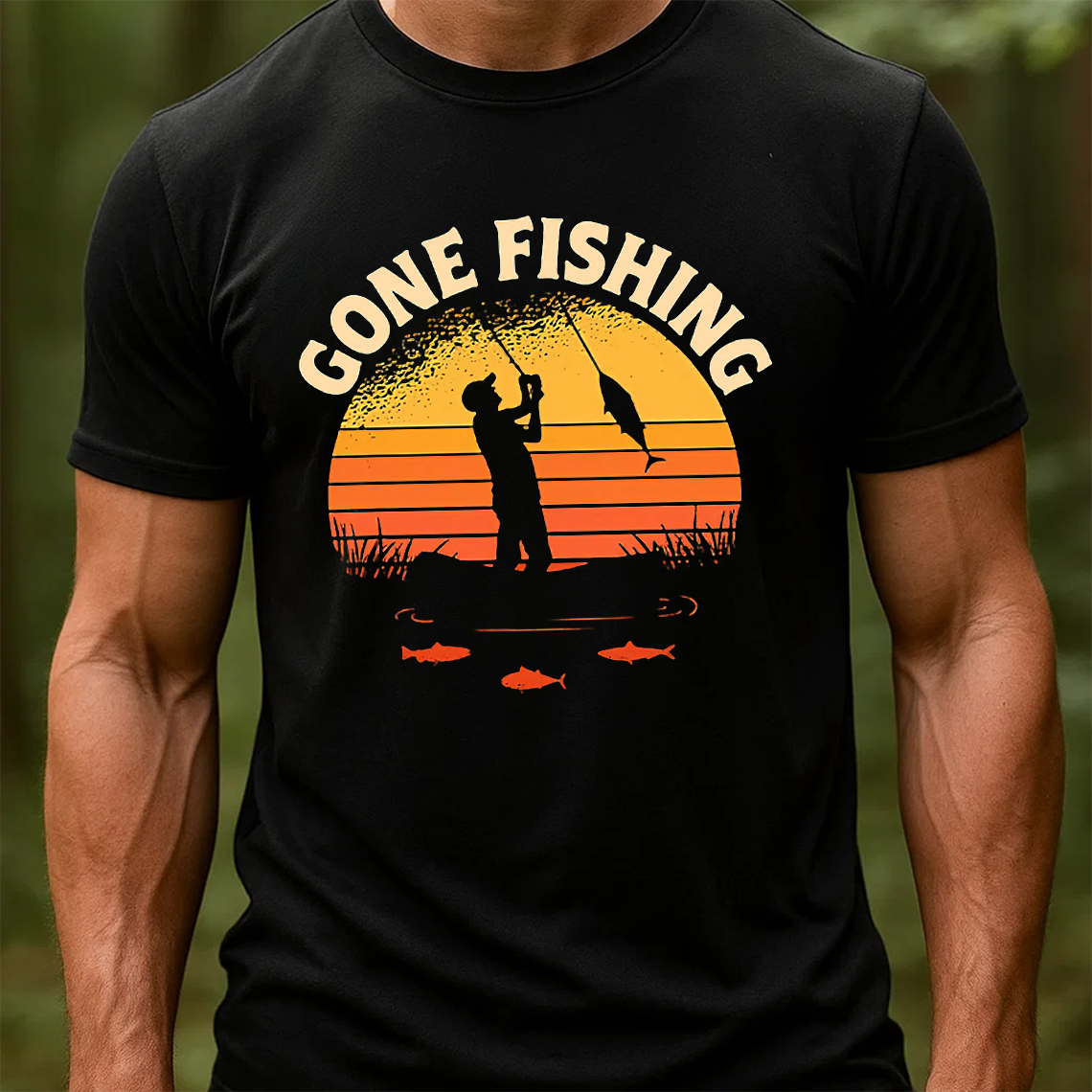 Gone Fishing T-Shirt, Retro Sunset Fisherman Shirt, Vintage Fishing Graphic Tee