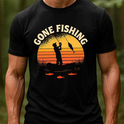 Gone Fishing T-Shirt, Retro Sunset Fisherman Shirt, Vintage Fishing Graphic Tee