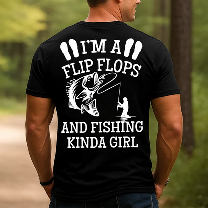 Flip Flops and Fishing Kinda Girl T-Shirt, Funny Fishing Shirt, Fisherwoman Gift Tee