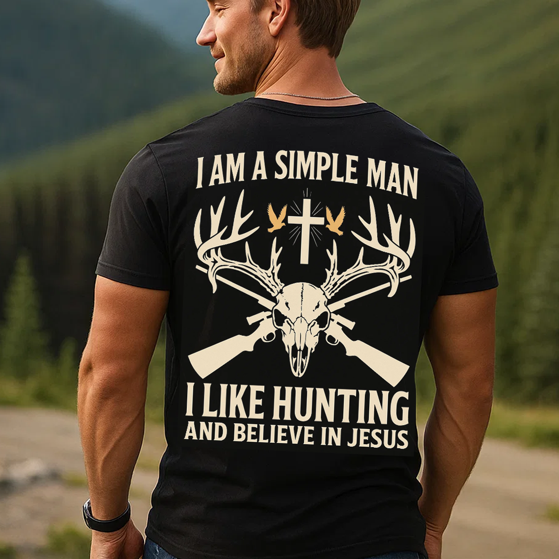 Simple Man Hunting and Jesus T-Shirt, Christian Hunter Shirt for Men, Faith and Hunting Gift Tee
