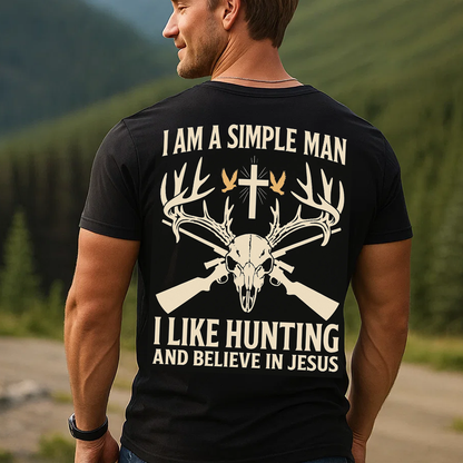 Simple Man Hunting and Jesus T-Shirt, Christian Hunter Shirt for Men, Faith and Hunting Gift Tee