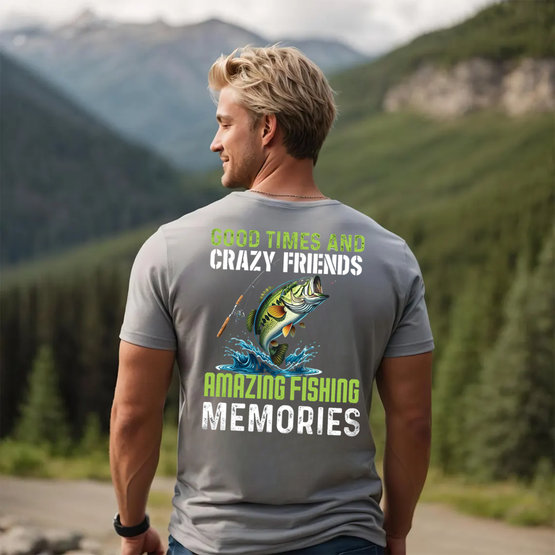 Funny Fishing T-Shirt, Good Times and Crazy Friends Amazing Fishing Memories Bass Graphic Tee Gift