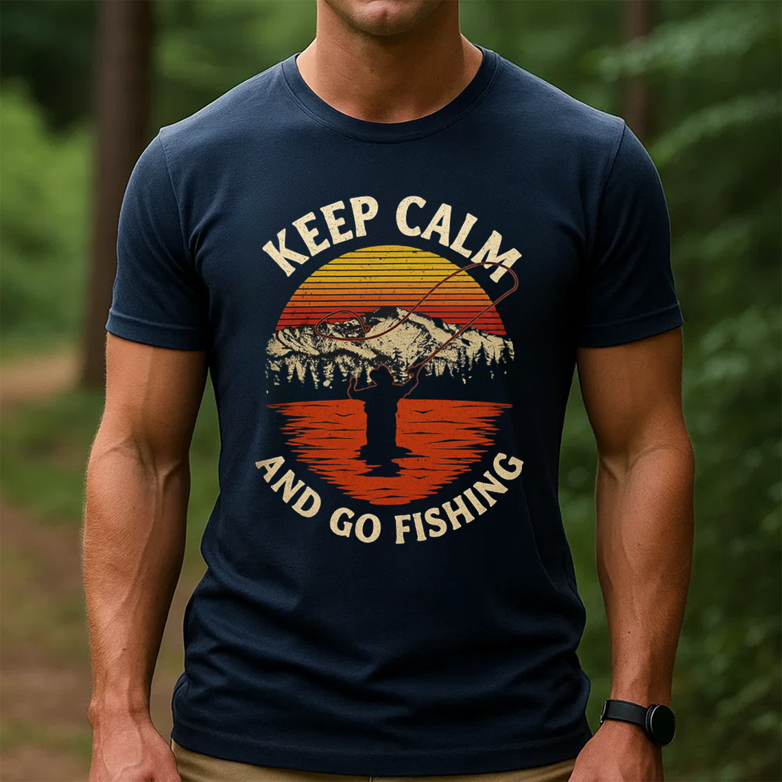 Keep Calm and Go Fishing T-Shirt, Retro Sunset Fisherman Shirt, Funny Angler Tee