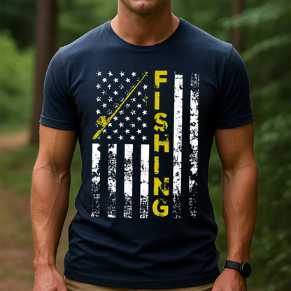 American Flag Fishing T-Shirt, Patriotic Fishing Tee, Gift For Fishing Lover