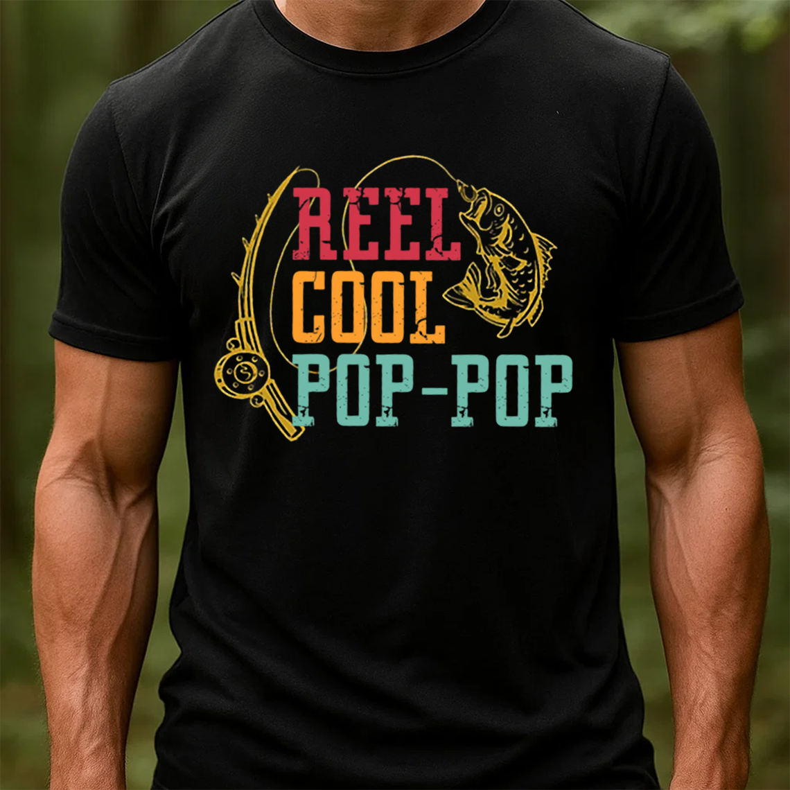 Reel Cool Pop-Pop T-Shirt, Funny Grandpa Fishing Shirt, Retro Vintage Fisherman Tee