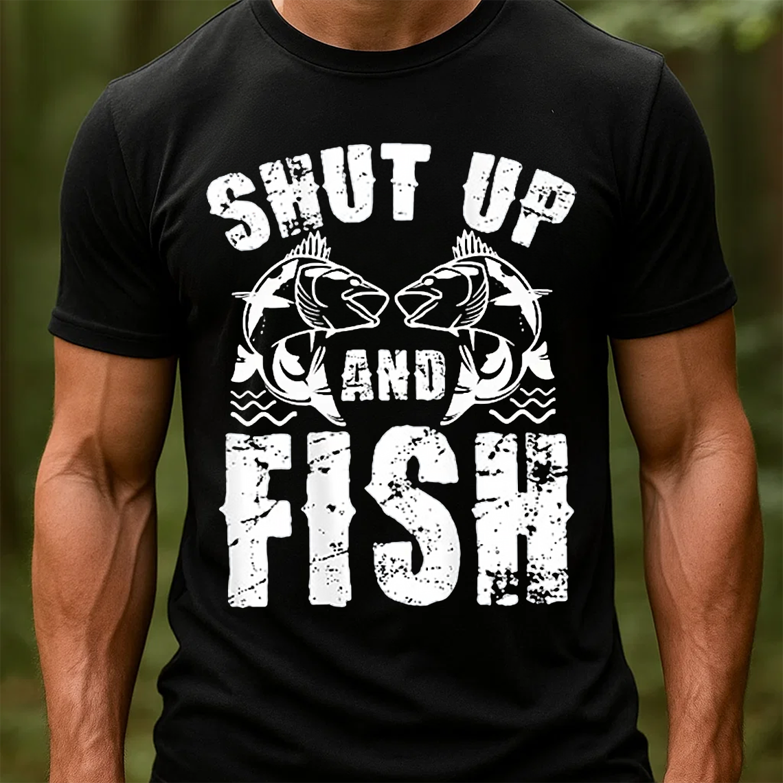Shut Up and Fish T-Shirt, Funny Fishing Shirt, Fisherman Humor Tee