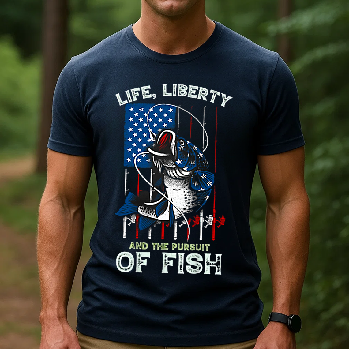 Life, Liberty, and the Pursuit of Fish T-Shirt, American Flag Fishing Shirt, Gift For Fishing Lovers