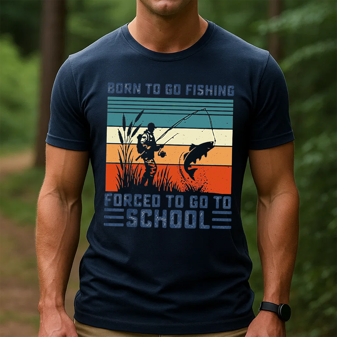 Born to Go Fishing Forced to Go to School T-Shirt, Funny Fisherman Shirt, Retro Vintage Fishing Tee