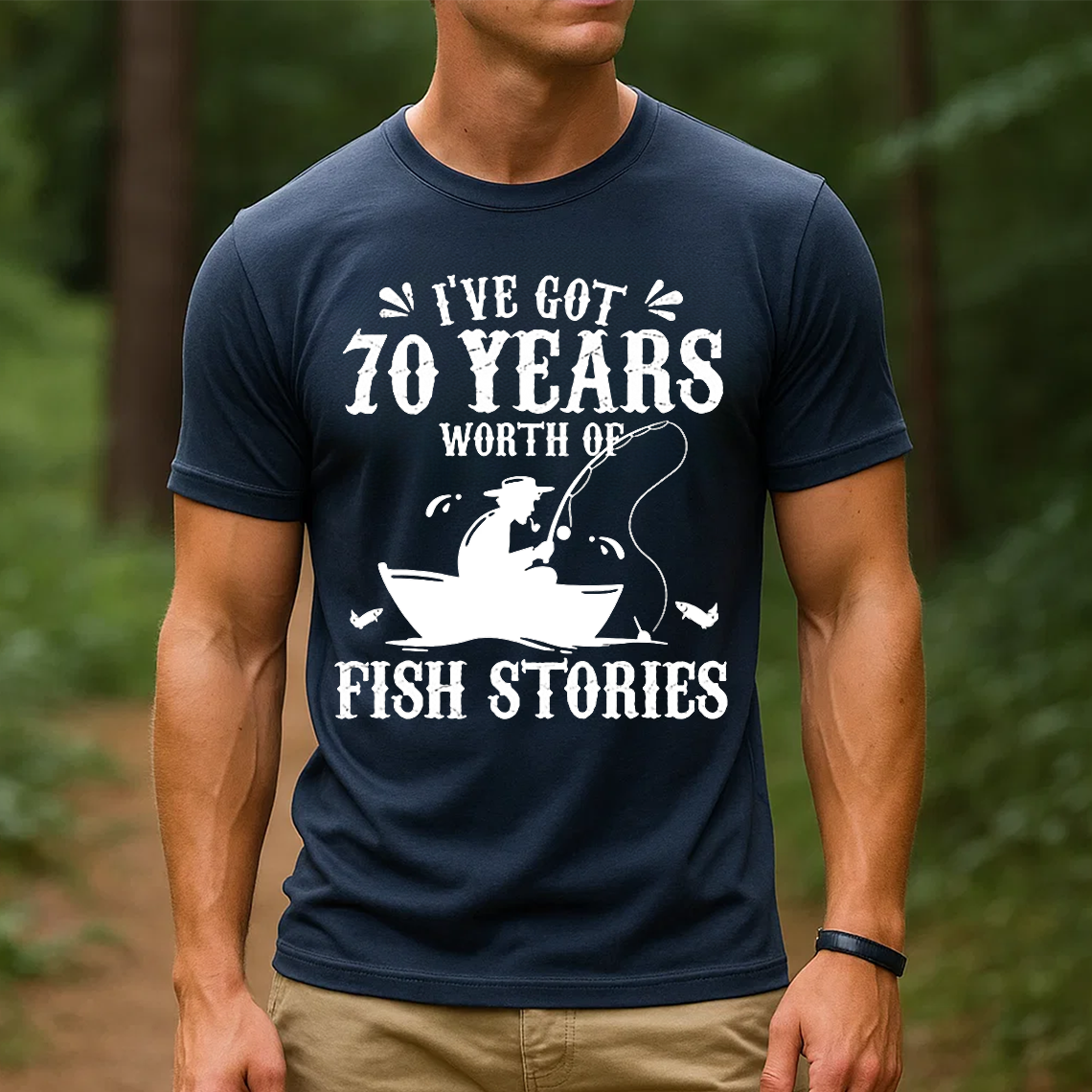70 Years Worth of Fish Stories T-Shirt, Funny 70th Birthday Fishing Shirt, Fisherman Grandpa Gift Tee