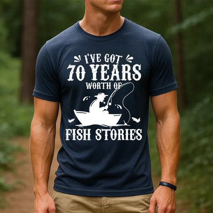 70 Years Worth of Fish Stories T-Shirt, Funny 70th Birthday Fishing Shirt, Fisherman Grandpa Gift Tee