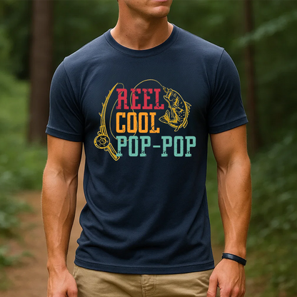 Reel Cool Pop-Pop T-Shirt, Funny Grandpa Fishing Shirt, Retro Vintage Fisherman Tee