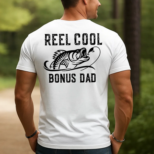 Reel Cool Bonus Dad T-Shirt, Funny Fishing Shirt for Stepdad, Fisherman Gift