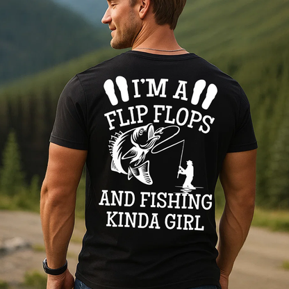 Flip Flops and Fishing Kinda Girl T-Shirt, Funny Fishing Shirt, Fisherwoman Gift Tee